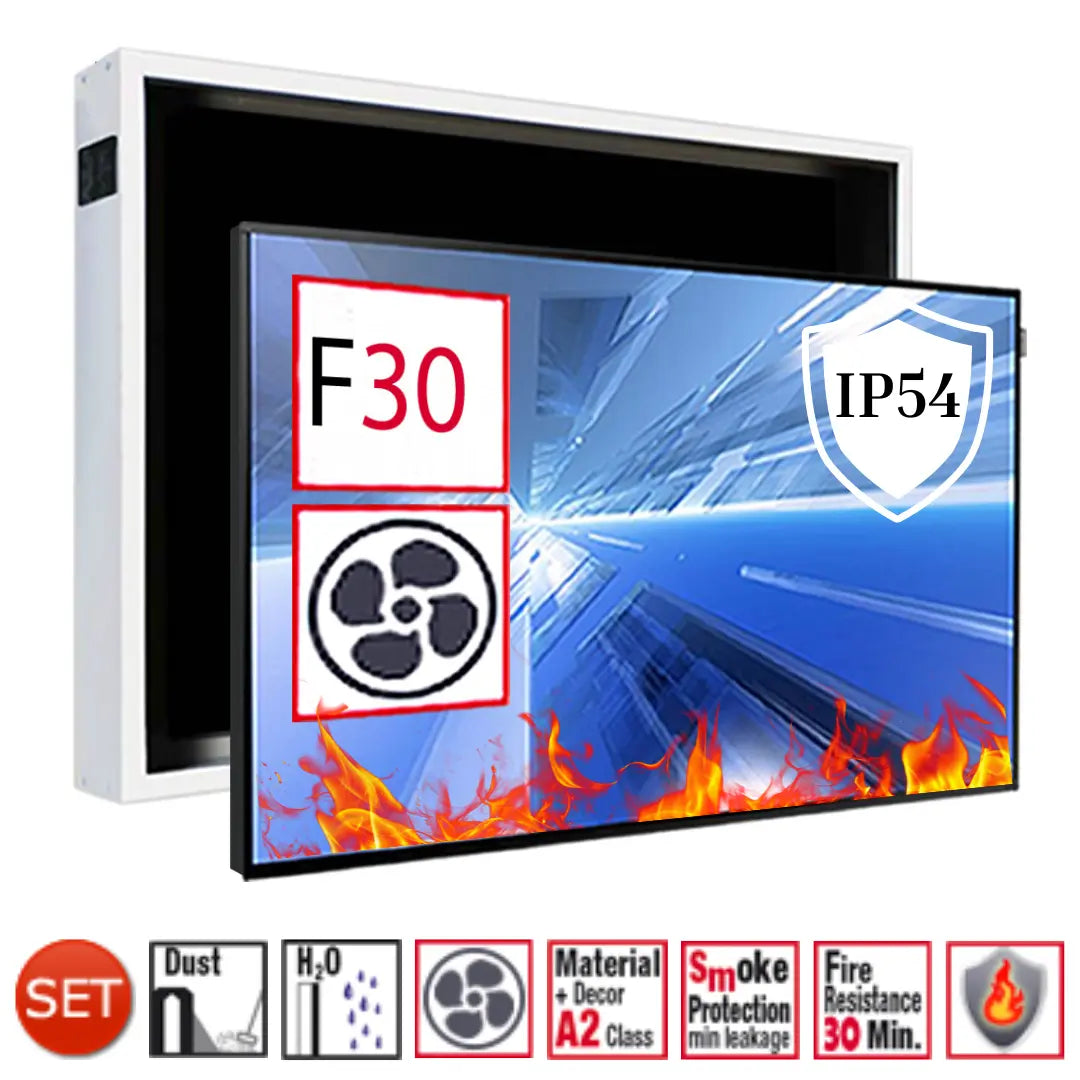Indoor LCD LED Schutzgehäuse mit F30 Brandschutz und Monitor Multimedia Display GmbH