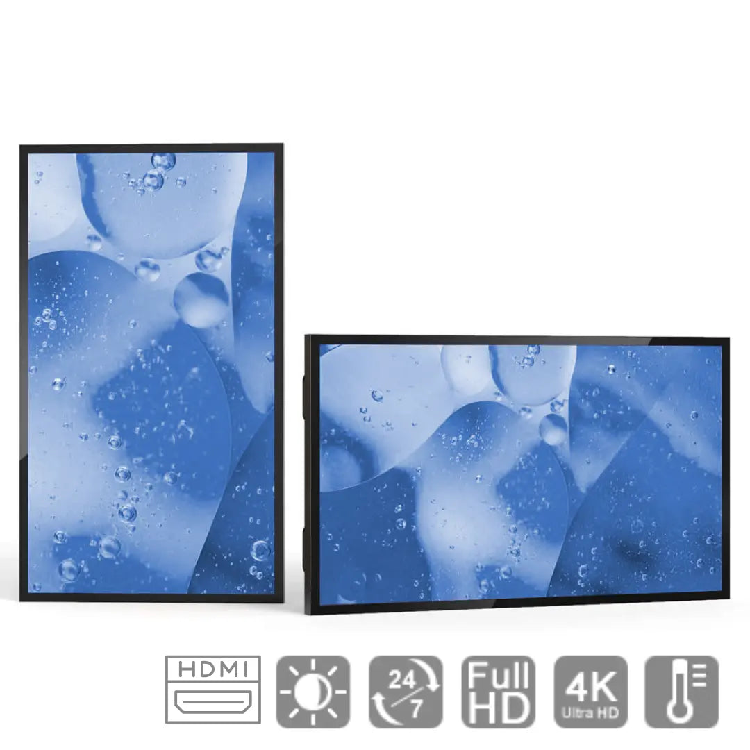 Outdoor Display mit Edelstahl Standfuß von 32 Zoll bis 75 Zoll - Set Multimedia Display GmbH